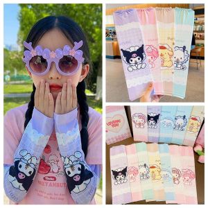 NVIEN1 เส้นใยโพลีเอสเตอร์ แขนผ้าไหมน้ำแข็งสำหรับเด็ก การ์ตูนลายการ์ตูน คุโรมิ ถุงมือยาวบาง ง่ายๆ หลวมหลวมๆ ปลอกแขนกันแดด เด็กผู้หญิง、เด็กผู้ชาย