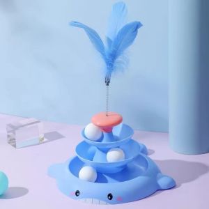 3 Levels turnable Toys for cats accessories Tower Tracks with balls cat toy Interactive Intelligence Training with fun cat stick