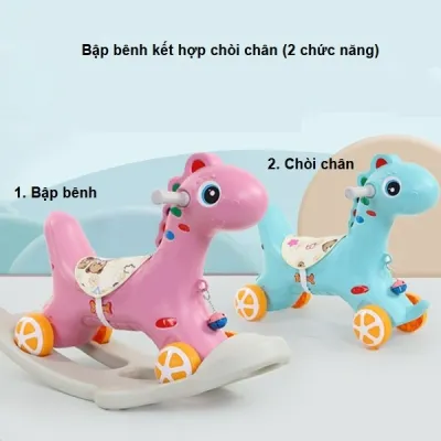 Ngựa bập bênh có bánh xe cho bé kiêm xe chòi chân đa năng có nhạc SIÊU YÊU