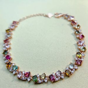 FS 3*4mm Natural Tourmaline S925 Sterling Silver Bracelet With Certificate Fine Fashion Charm Weddings Jewelry for Women MeiBaPJ