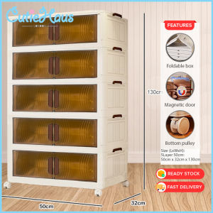 Cutiehaus L50-60cm (3-5Layer) Double Door Storage Box Foldable Multipurpose Storage Cabinet Movable Dustproof With Wheel Kotak Penyimpanan Pintu Berganda Kabinet Penyimpanan Serbaguna dengan Roda