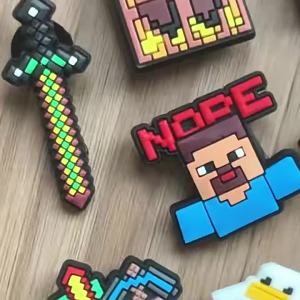 New Minecraft series clog shoe charms and accessories featuring pixel-style designs inspired by the game