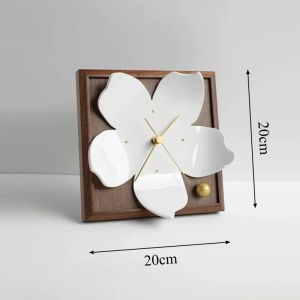 Sacesr Modern Table Clocks Artistic Curved Petal Shape Wooden Frame Desk Clocks Creative Simple Desktop Ornaments Home Decoration 9T1N6