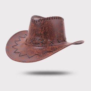 AZDH หนังพียู หมวกคาวบอยตะวันตก หมวกทรงอัศวิน ปีกกว้างกว้าง หมวกกันแดดหมวก ลำลองแบบสบายๆ หมวกชายหาดหมวก หมวกกันแดดฤดูร้อน ผู้หญิง/ผู้หญิง