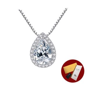 Diamcity (Free Gra Certificate) Moissanite Fashion S925 Kalung Perak Perhiasan Liontin Wanita Anting Perhiasan Set