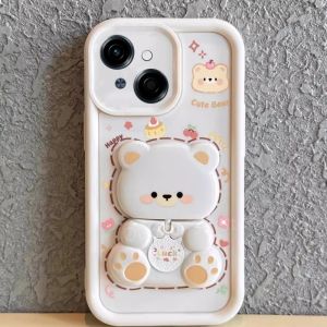 Phone Case Tecno Spark Go 1 1S 2025 2024 2023 POP 9 8 7 New Casing Cute Cartoon Bear with Swivel Mirror Stand Creative Drop-proof Silicone Soft Case Back Cover 2025