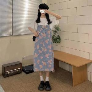 Váy Yếm Bò In Hoa Cỡ To Mùa Hè 2022 Váy Hai Dây Viền Thô Rộng Rãi Dễ Phối Đồ Cô Gái Mập Mẫu Mới Cho Trẻ Em