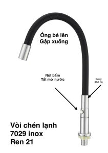 Vòi rửa chén bát 1 đường nước lạnh thân inox hoặc đồng xi gắn óng cao su siêu bền đầu ra nước 2 chế độ