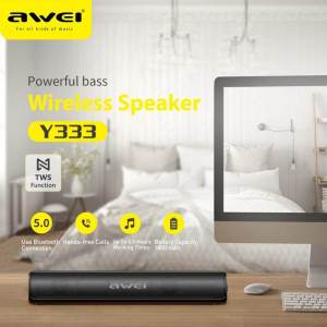 Awei Y333 TWS Bluetooth soundbar Speaker Portable Music HiFi surround stereo Music Super Bass Sound Waterproof Wireless Connect Speaker support BT 5.0 Micro SD card USB Bar spearker for Home TV Theater Party