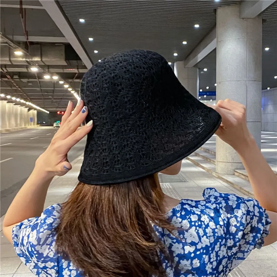 sumbrerong pambabae summer bucket hat for women cap for woman Korean Girl  Linen Sun Protection Hollow Knitted Hat Spring Basin Korean Style Caps  Female Hats Sun Hat Bucket Hat