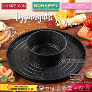 TEPANNYAKI PLATE Grill pan 2 in 1 STEAMBOAT 35CM HOTPOT / SHABU POT Alat pemanggang GOHAPPY ANTI LENGKET GHK40 Panggangan tepanyaki