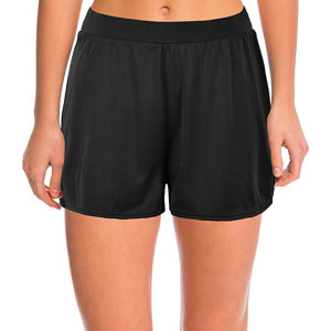 Black Womens Solid Color Waistband Tankini Boyleg Swimsuit Boardshorts with Briefs #Y1609