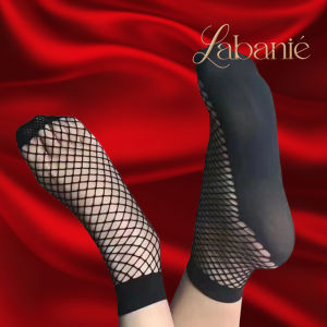 Labanie Women Girls Black Hollow Out Fishnet Ankle Socks Breathable Mesh Nylon Stretch Elastic Fashion Thin Summer Casual Socks Lightweight Comfortable Hosiery