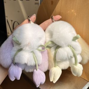 DOHOHO Artificial Rabbit Fur Bunny Keychain Trinket Fluffy Rabbit Key Chain Soft Pompon Pom Jewelry Gifts