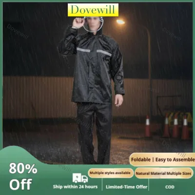 Dovewill Windproof Rain Jacket and Pants Set Breathable Heavy Duty Rain Suit Adjustable Fit Heavy Duty Work Rainwear Mesh Lining for Cycling