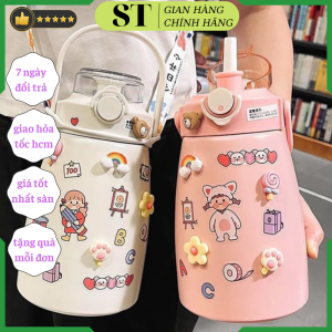 [TẶNG DÂY ĐEO + STICKER + ỐNG HÚT]Bình nước bình giữ nhiệt siêu dễ thương chất liệu inox 304 có ống hút và nắp đậy chắc chắn bình giữ nhiệt có quai xách tay bình giữ nhiệt inox cao cấp