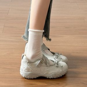 Free Shipping Bow-Knot Ballet Flats For Women 2026 Autumn New Collection Versatile Height-Increasing Thick-Soled Casual Sneakers