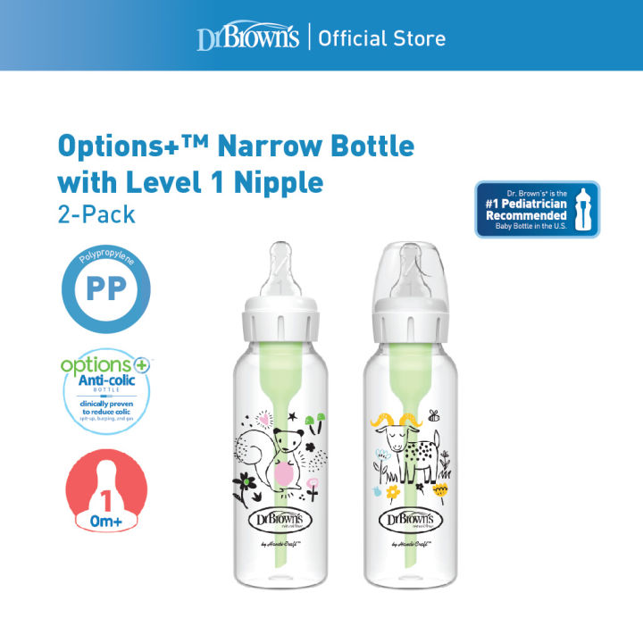Dr. Brown’s™ Anti-Colic Options+™ Narrow Baby Milk Bottle with Level 1 ...