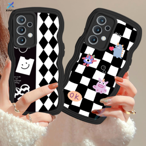 (Lokal Ready) Xinyu Casing hp Samsung A14 A04S A13 A04E A03 A03S A50 A50S A30S A23 A22 A21S A12 A02S A11 A51 A10 A30 A52 A52S M12 A71 A53 A32 M23 5G A33 A73 Gaya Elemen Plaid Pinggir Gelombang Kartun Monster kecil Kotak Telepon Wavy Softcase