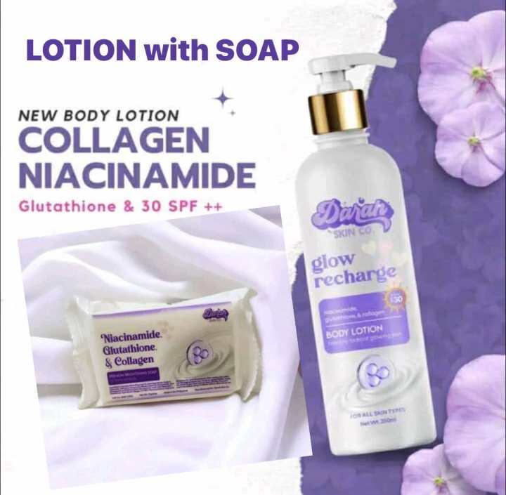 Darah Skin Co Glow Recharge Body Lotion And Soap SET Niacinamide Collagen  and Glutathione 250 ml 2 pcs Moisturizing Hypoallergenic Body Soap 21-30  Spf Sun Protection - Lazada | Lazada PH