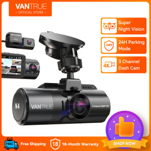 OFFICIAL-Vantrue N4 3 Channel Dash Cam4K+1080P Dual Channel1440P+1080P+1080P Front Inside Rear Three Way Triple Car DashcamIR Night Vision24 H Parking ModeSupport 256GB Max