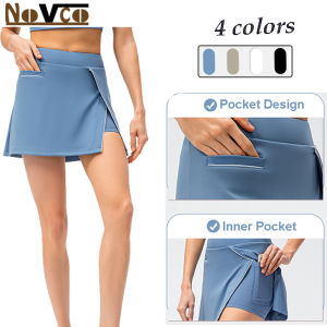 Novco Tennis Skirts for Women with Pockets High Waisted Athletic Running Golf Skorts Skin-Friendly Fabric Skirts with Shorts Workout Clothes Badminton Sportswear