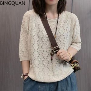 Womens Sweater New Fashion Casual Knit Sweater Loose and Versatile Hollow Bottom Shirt Stylish Slimming Trend Top