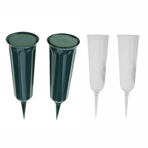 Bộ 2 lọ mộ với đế nhựa và bên trong bọt cố định hoàn hảo cho đài tưởng niệm bãi cỏ ngoài trời và Mộ