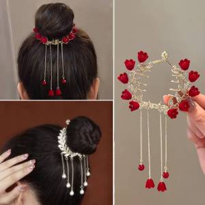 Water Diamond Plush Flower Tassel Hair Clip Ponytail Buckle Bun Hair Claw Hair Accessories