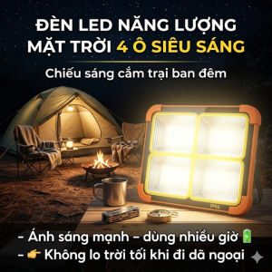 [Siêu Sáng Xuyên Đêm] Đèn Led Năng Lượng Mặt Trời 4 Ô Chống Nước IP66 Pin Bền Dùng Ngoài Trời Cắm Trại Dã Ngoại