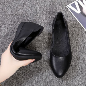 G7 Womens Work Shoes for Long Standing Soft Sole Soft Leather Breathable Non-Slip Professional Flat Shoes Hotel Bank Black Leather Shoes 7/7