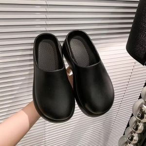 [Free Shipping] New Model Of Outdoor Slip-On High-Heeled Non-Slip Height-Increasing Thick-Soled Slippers For Women Summer Black 2025 Closed-Toe Slippers