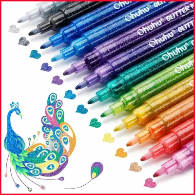 【HOT PEN】 Ohuhu Glitter Metallic Marker Pens Glitter Colors Markers Fine Point Tip Water-based Metallic Shimmer Markers for DIY Drawing