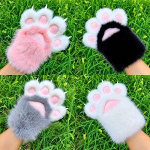 WAPKTY 1Pc Tiếng kêu lách cách Găng tay hình bàn chân mèo dùng cho hóa trang. Vải nhung Dày hơn Găng tay lông Động vật Găng tay cosplay Quà tặng