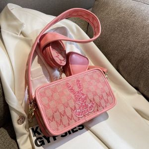 Fashionable Crossbody Bag WomensSquare Bag Trendy Design Canvas Material Zipper Closure Korean Style Casual Leisure Handbag