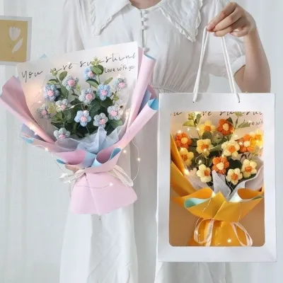 Hand-woven Flowers Bouquet Set Romantic Crochet Flowers Bouquet DIY Hand Knitted Flower Bouquet