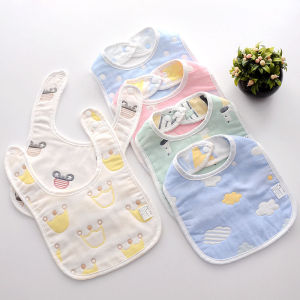 Soft absorbent 100% Cotton Snap U shaped Bibs for Baby Breathable Adjustable Bib for Newborn Feeding Bib for Kid Cloth Saliva Towel Baby Teething Bandana Bibs