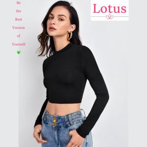 Lotus] Đầm Yếm Phối Áo Croptop Đẹp/ Váy Kẻ Sọc Caro Màu Đỏ Đen Gingham Sang Trọng/ Áo Thun Nữ Tay Dài Cổ Tròn Ôm Body Tôn Dáng