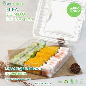 [1 PCS] Mika Kue Jumbo Plastik Kotak Besar Kotak Makanan Mika Persegi Kue Bolu Kue basah Kemasan Sekali Pakai