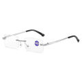 A-G Anti Blue Light Lens Rimless Reading Glass Men Original Anti Radiation Square Steel Frame Business Fashion High Quality Computer Glasses with Grade Eye Protection Spectacles G496. 