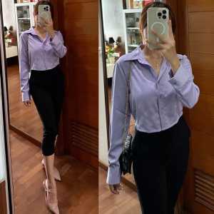 CROP TOP SATIN SILK CROP KEMEJA WANITA BAJU ATASAN CROP