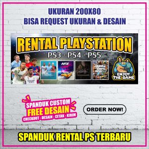 Spanduk/Banner/Backdrop Untuk Rental PS Bisa Request Tulisan COver Game DLl Ukuran 200x80 Free Desain