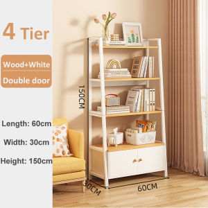 WAROOM Bookshelf Home Leberg Storage Rack With Cabinet Nordic MultiLayer Book shelf Living Room Storage Shelf Rak Besi Rak Buku Serbaguna 书架