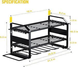 3 Tier Garden Tool Organizer Rack Metal Yard Tool Organizer Heavy Duty Garden Tool Rack Stand Yard Tool Rack for Garage Organization and Storage Up to 35 Tools Rakes Broom Shovel for Shed Workshop Outdoor