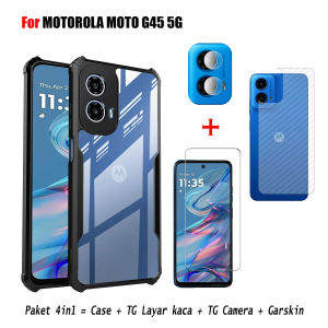 Promo Paket 4IN1 Case Fusion Motorola Moto G45 5G Free Tempered Glass Layar & Tempered Glass Camera & Garskin Carbon Handphone