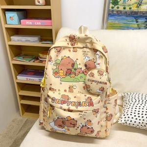 ZYJC Lightweight Capybara Backpack Large Capacity Water Repellent Students Schoolbag Trendy Cartoon Capybara School Bag Girls