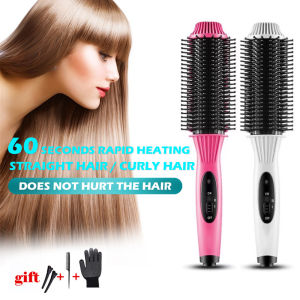 2-in-1hair straightener comb hair brush hair curler professional white pink red electric curling iron hair style flat iron Fast