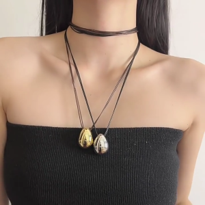 Thời Trang Hai Lớp dây sáp Vòng Cổ Hợp thời trang dây chuyền có mặt hình giọt nước trên sáp đôi dây cho thời trang người đam mê