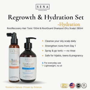 SENA Full RootCare Ritual Set – Herbal Oil + Shampoo + Tonic for Hair Fall Baby Hair Regrowth & Scalp Detox | 3-Step Anti Hair Loss Malaysia | Safe for Pregnancy & Breastfeeding | Scalp Reset & Regrowth | Natural Solution for Oily Itchy Scalp