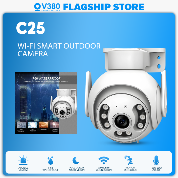 V380 C25 3MP HD Outdoor CCTV Camera IP66 Waterproof Full Color Night Vision  Wi-Fi Connection Wireless Two-Way Audio Up to 128GB Storage Lazada PH